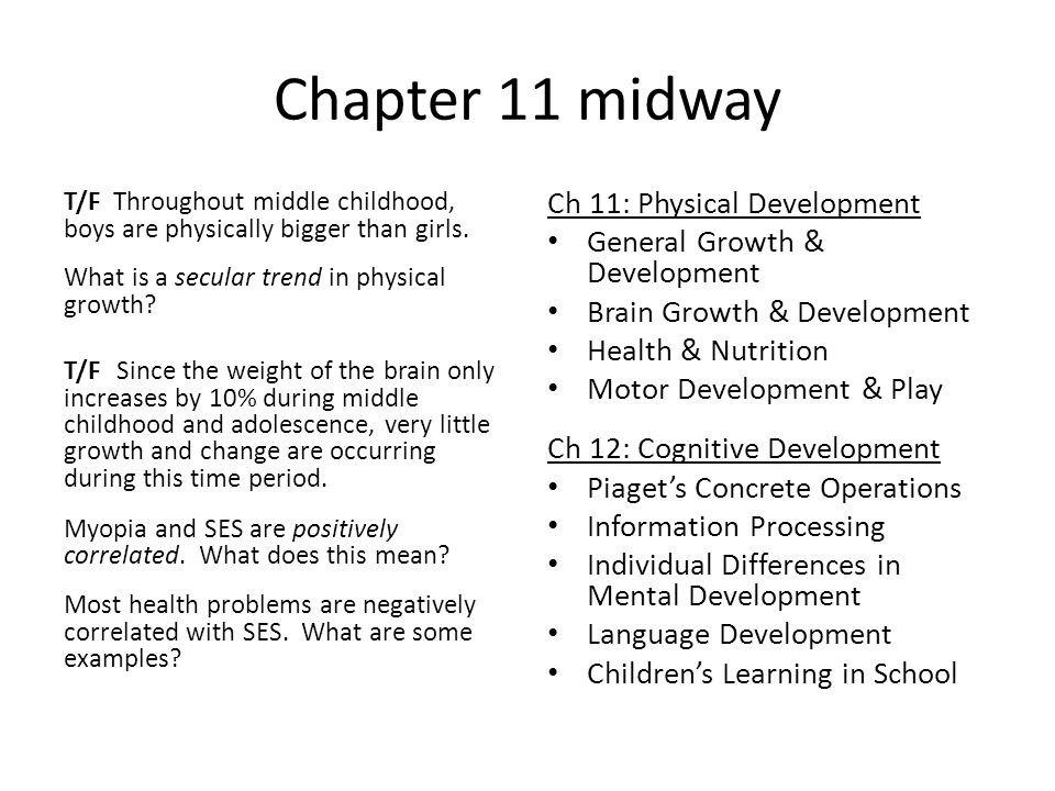 Examples of cognitive clearance development in middle childhood